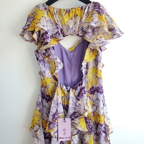 New Flor et. al Valles Floral Silk Chiffon Ruffle Lilac Gown Resort '20 4 US NWT - Picture 16 of 17